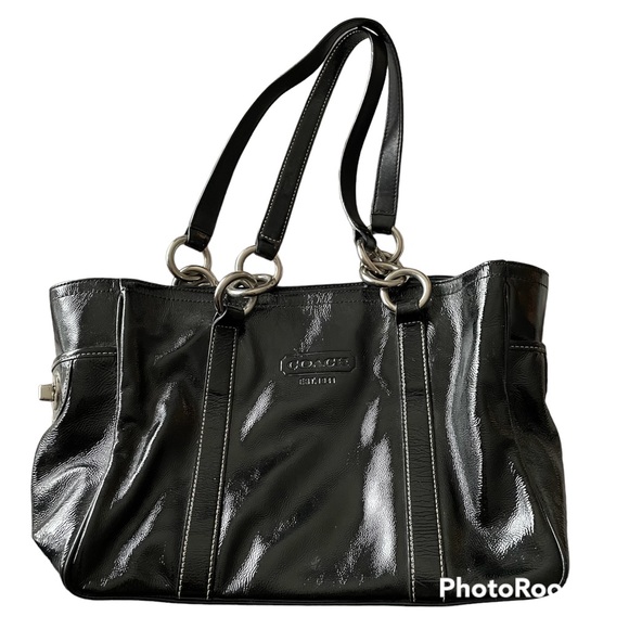 Coach Handbags - Coach Black Patent Purse Bag with silver ring accents